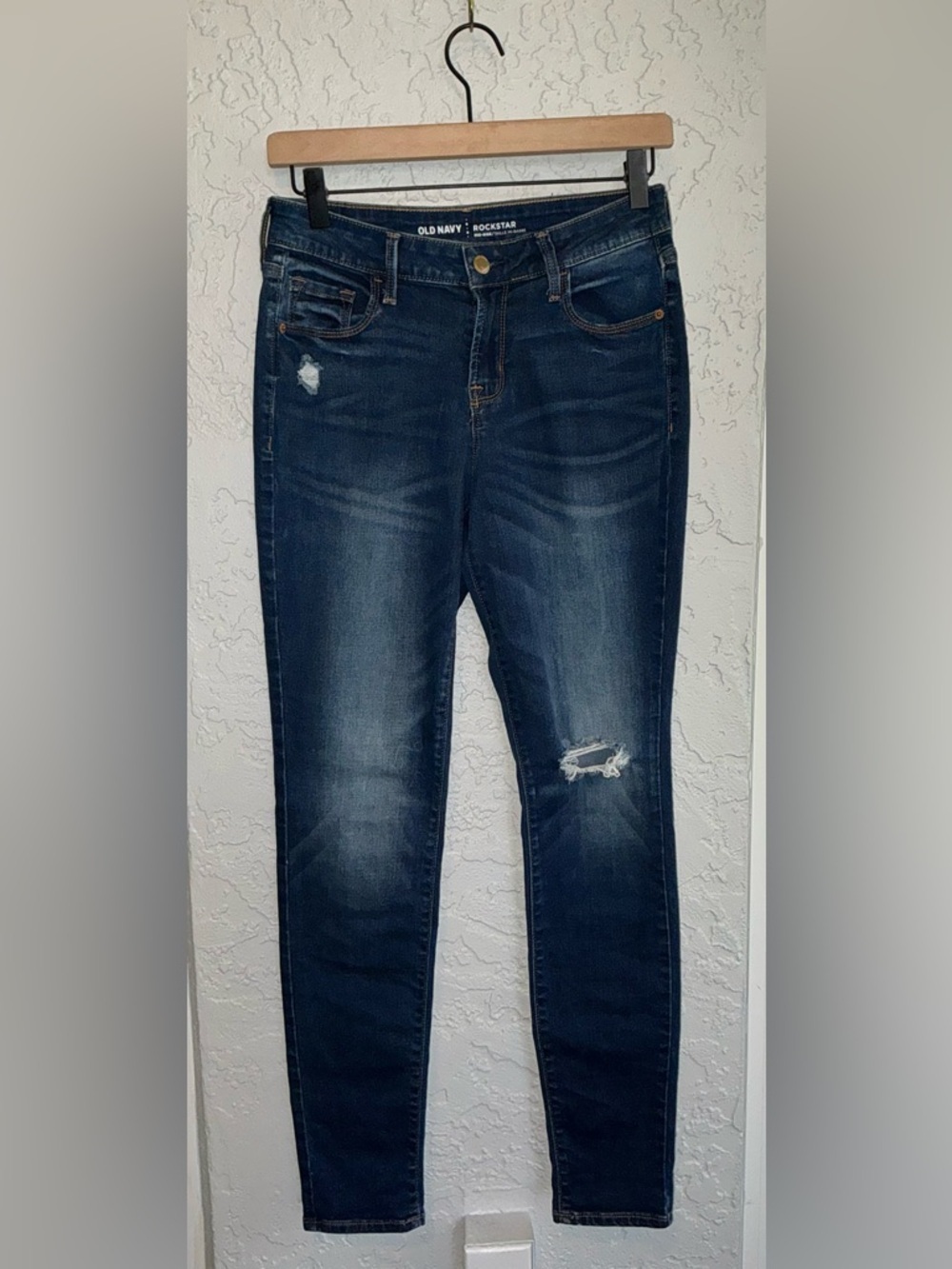 Old Navy Dark Blue Distressed Skinny Rockstar Jeans